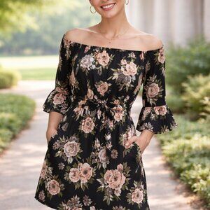 NWT - Medium floral flowy top. BLUSH top. Off shoulder shirt w/ elastic waist